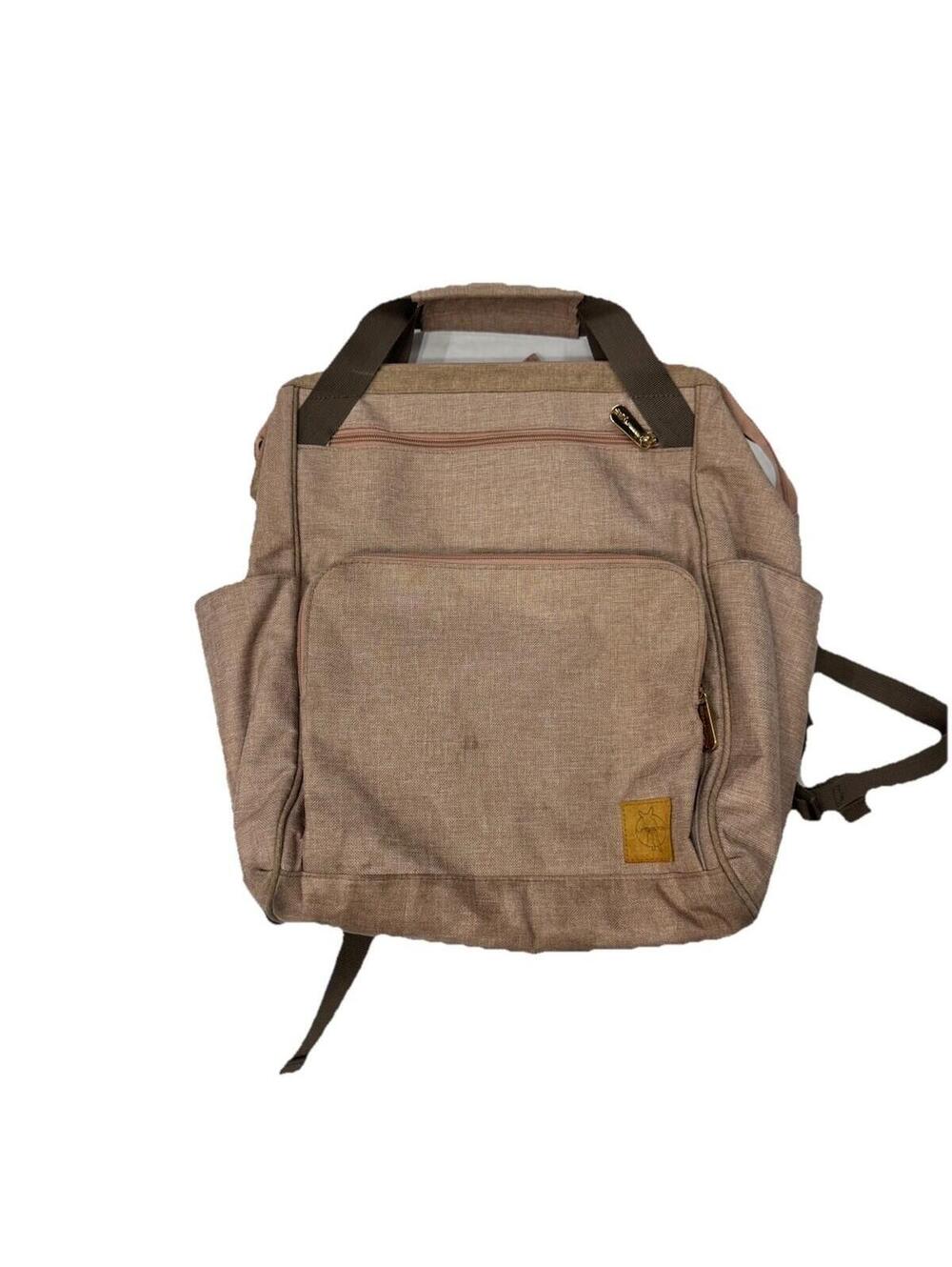 (RFB3) Lassig Baby Diaper Bag Backpack w Changing Pad Brown Multi Pocket Unisex